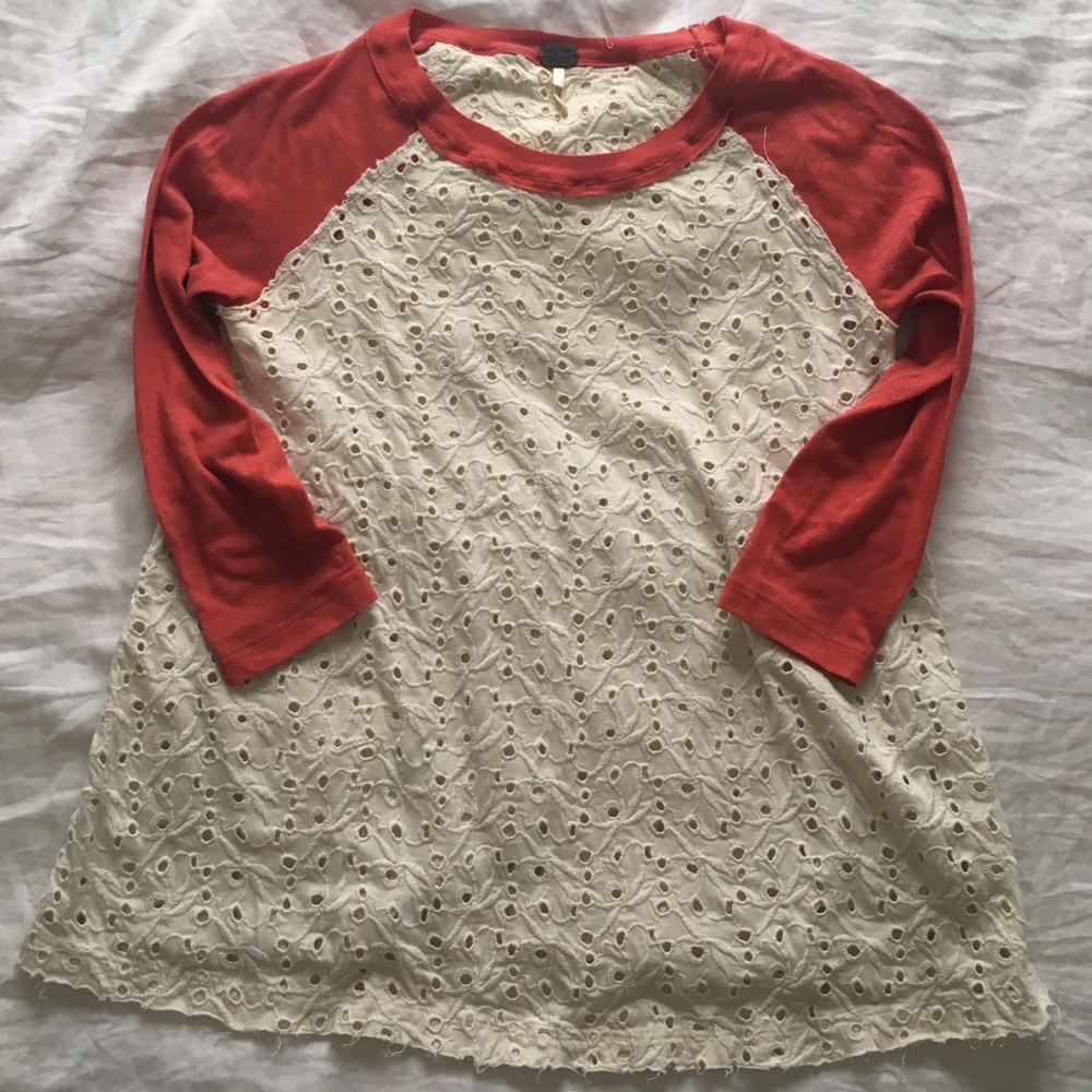 FreePeople Eyelet Baseball Tee
